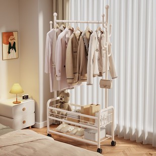 家用卧室挂衣架落地简易奶油风衣帽架神器室内衣服置物架客厅阳台