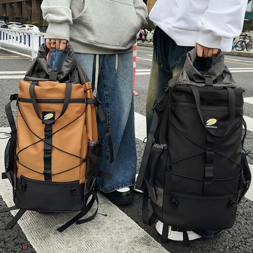 潮酷大容量双肩包男生撞色个性户外旅行登山背包休闲大学生书包女