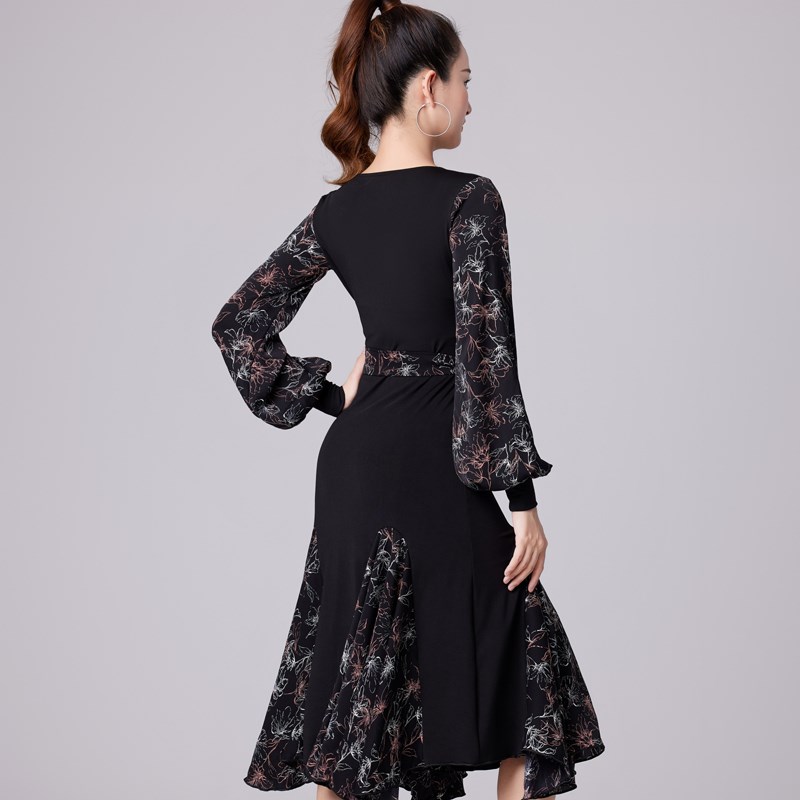 2024新款f拉丁舞服连衣裙长袖女成人春秋专业交际舞比赛演出舞蹈