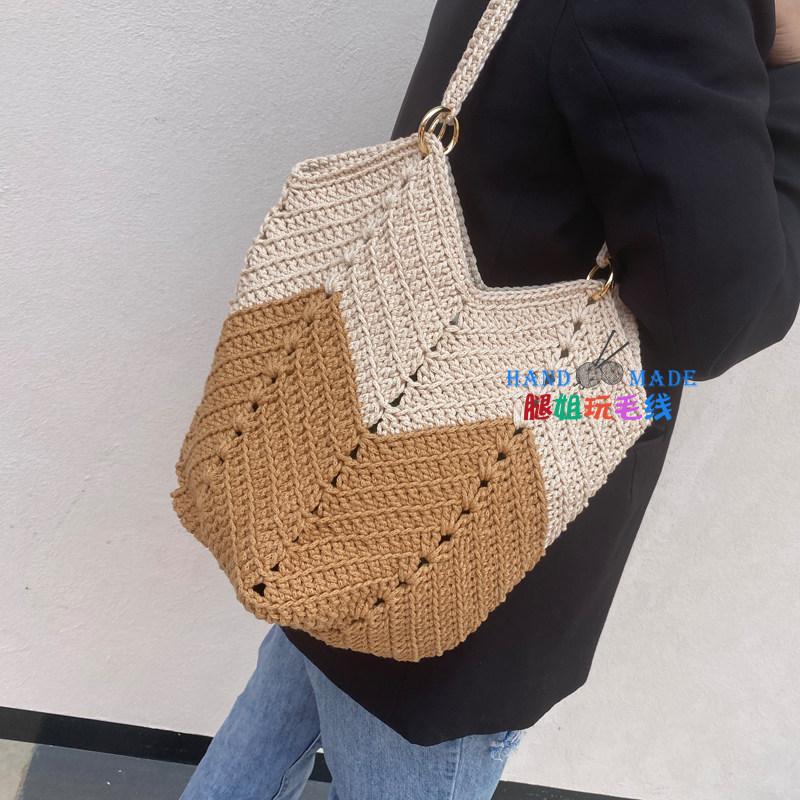 菜篮子包包双色大容量DIY编织材料包毛线手拎手提挎包背包 非成品,服饰配件/皮带/帽子/围巾,DIY编织材料包,淘宝优惠券,粉丝福利购,淘宝优惠卷
