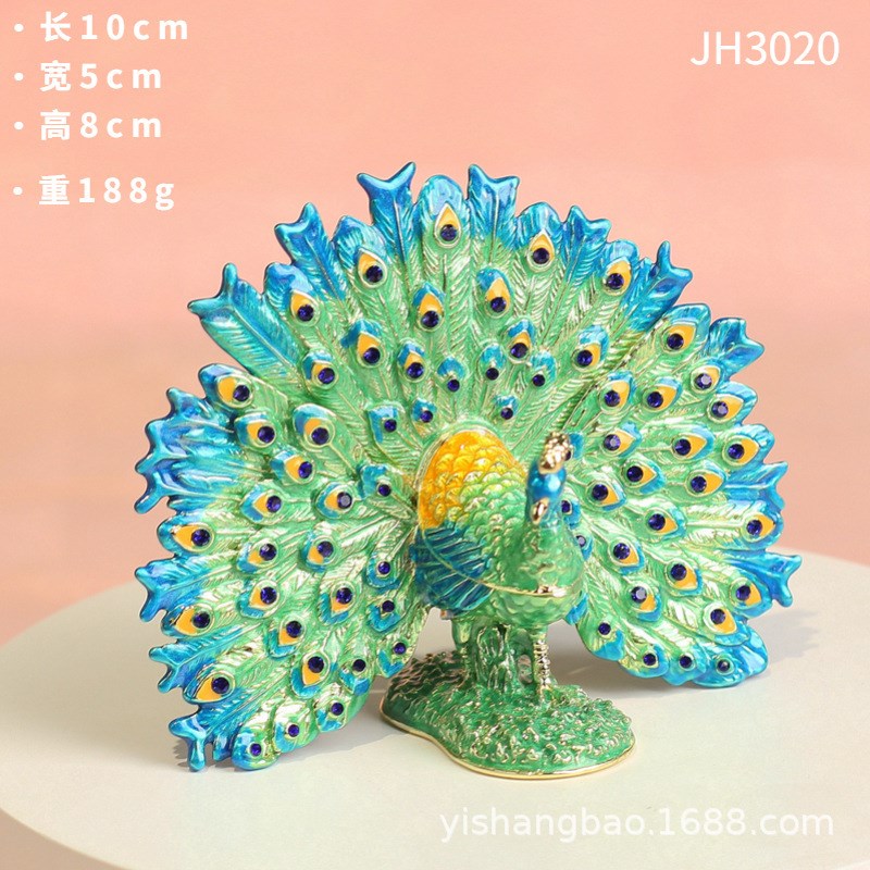 现货合金珐琅彩水钻景区工艺品孔雀开屏桌面摆件家居装饰会销