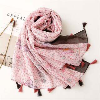 速发Cotton Linen Plant Flower Silk Scarf Sunscreen Shawl