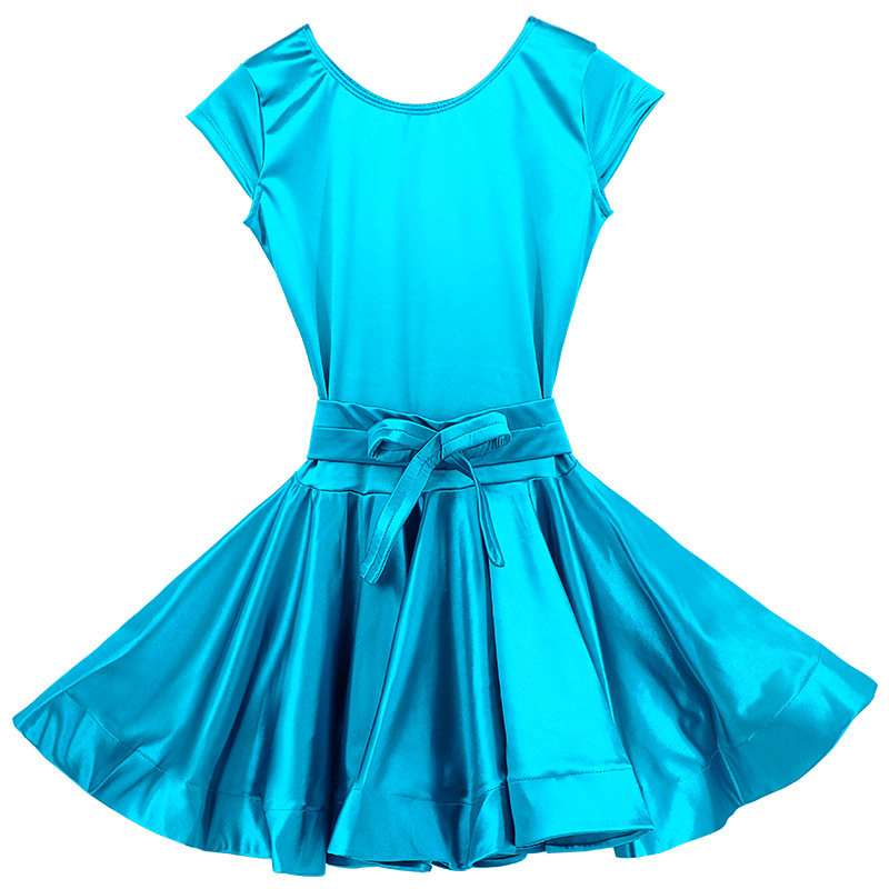 现货速发儿童拉丁舞裙女童规定服夏季女孩少儿黑池亮面比赛服舞蹈