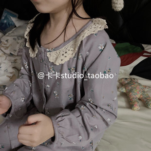 亲子睡衣女生甜美小碎花纯棉长袖 春秋季 公L主花边风宽松家居服套