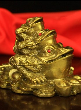 纯铜金蟾黄铜三代蟾摆件大号三脚铜蟾蜍三层金蟾装饰礼品家居客厅