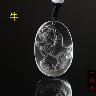 十二生肖吊坠白水晶挂件猪本命年挂牌属相鼠狗牛马蛇鸡猴龙兔虎羊