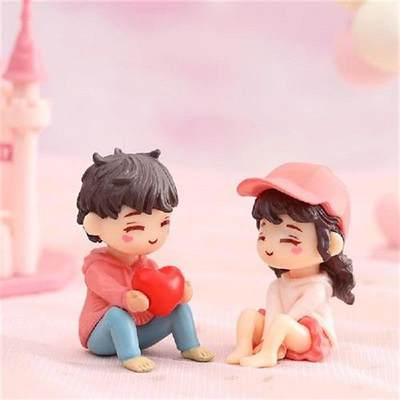 极速Cartoon Lovely Boy Girl Heart Couple Figurines Miniature