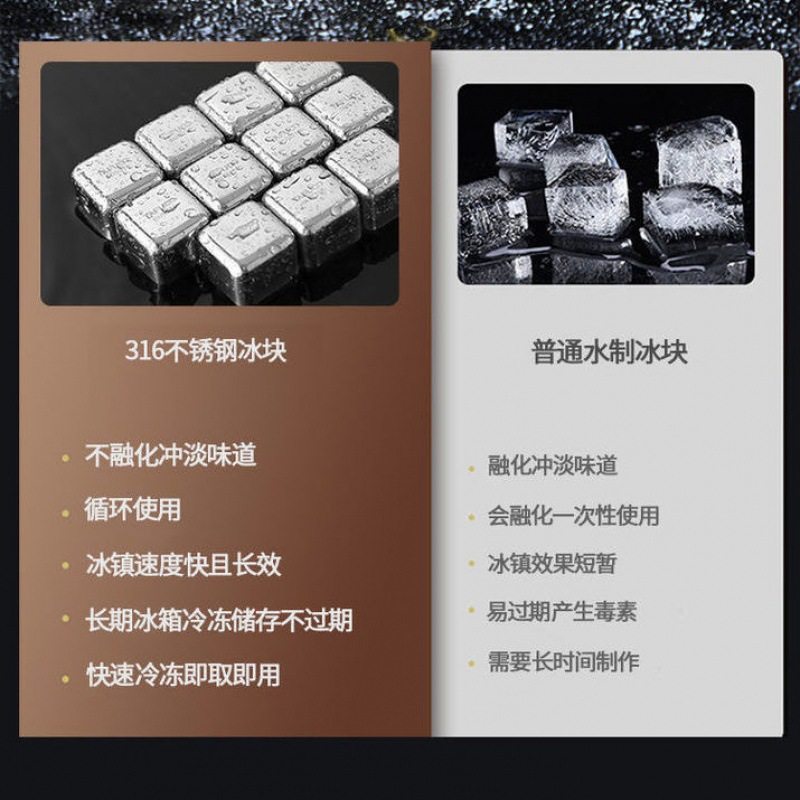 高不锈钢冰块316速冻冰镇循环铁金属冰块X冰格冰酒石
