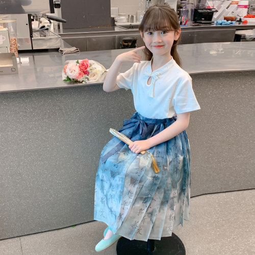新品女童夏装连衣裙2024新款洋气E国风马面裙汉服夏季中式儿童装