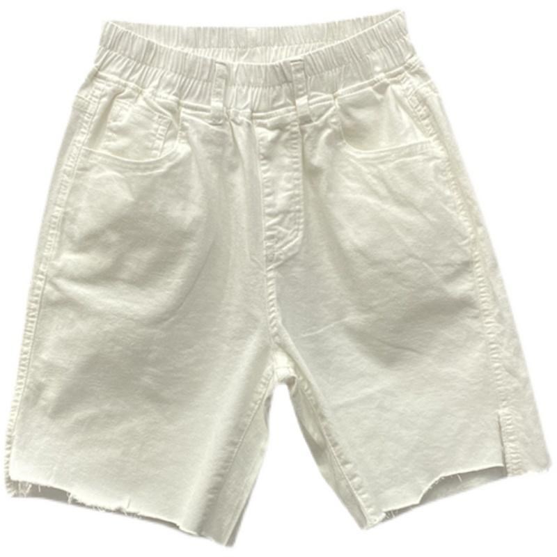 特大码300斤白色撕边牛仔五分裤男夏季松紧腰显瘦阔腿裤直筒中裤2