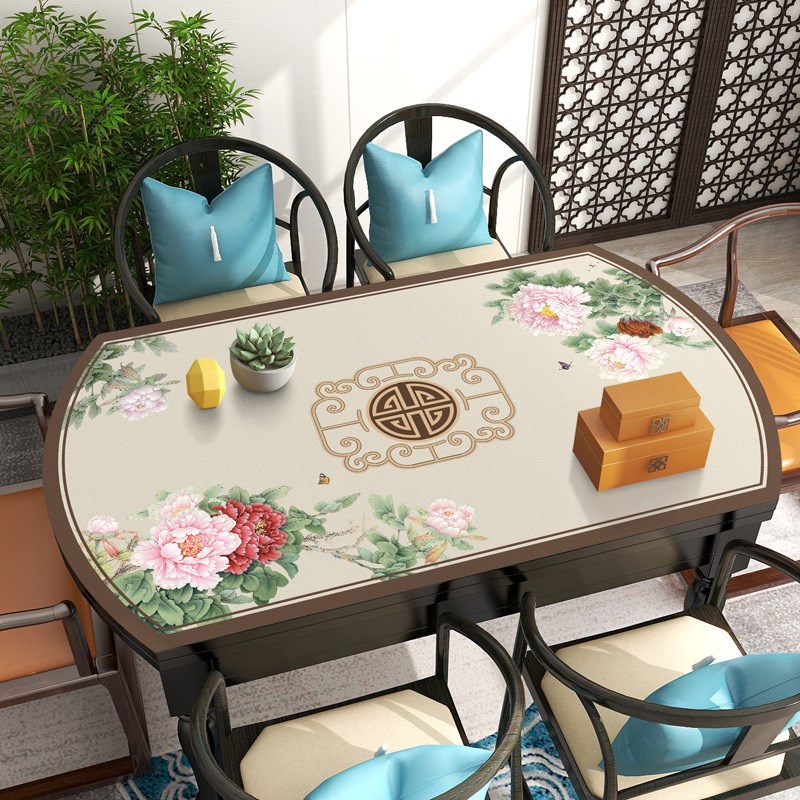 新中式椭圆形餐桌布防p水防油免洗tpu防烫餐桌垫实木弧形桌子桌垫