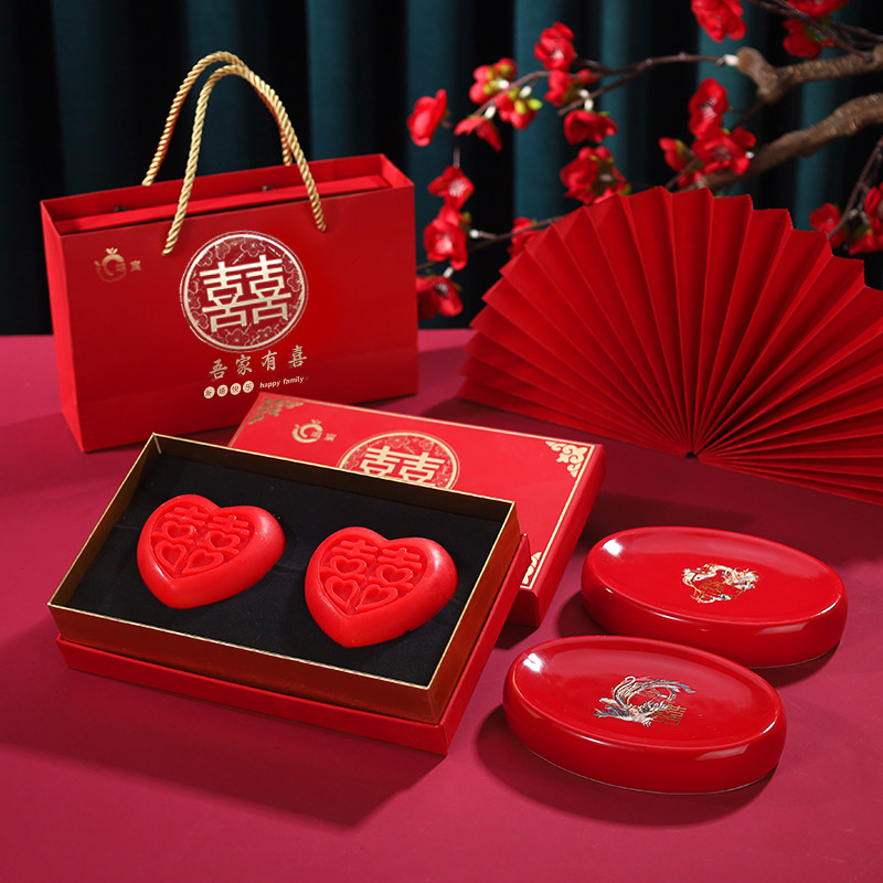 速发级感结婚香皂一对婚礼伴手礼盒陶瓷皂碟红色喜皂套装伴娘团礼