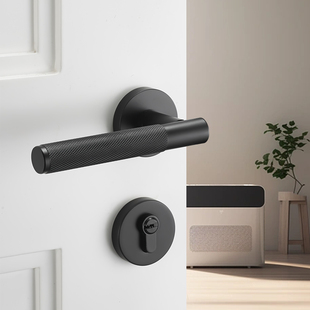 金色房门锁卧室静音房间木门把手黑色磁吸木门锁美式两件式房门锁