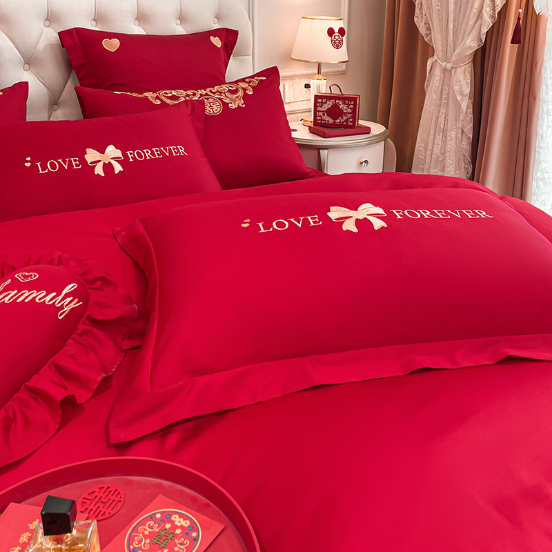 新婚嫁床上四件套结婚床品婚庆喜庆被套婚礼红色床单床笠婚房被罩,床上用品,婚庆床品套件,淘宝优惠券,粉丝福利购,淘宝优惠卷