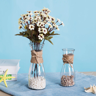 DIY创意复古麻绳玻璃花瓶摆件透明清新干花客厅装 小欧式 饰插花