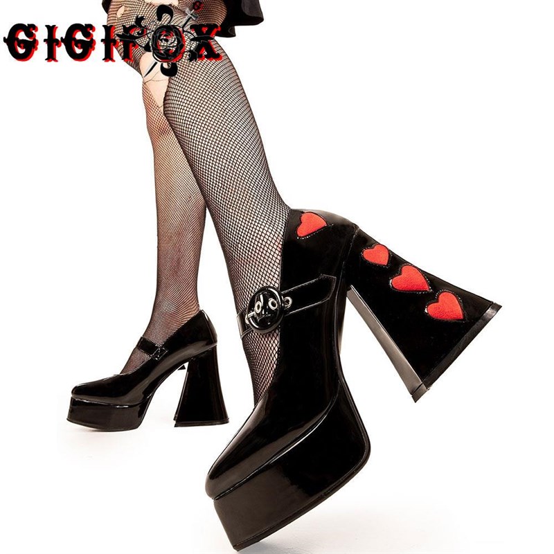 速发GIGIFOX 2022 Women's Brand Love Sick Platform Heels Blac