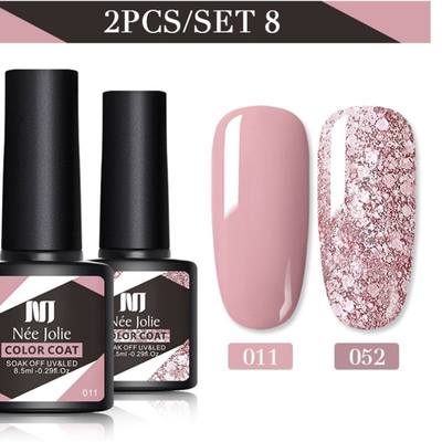 推荐Nee Jolie 2pcs/set Glitter Nude UV Gel Nail Polish Set甲