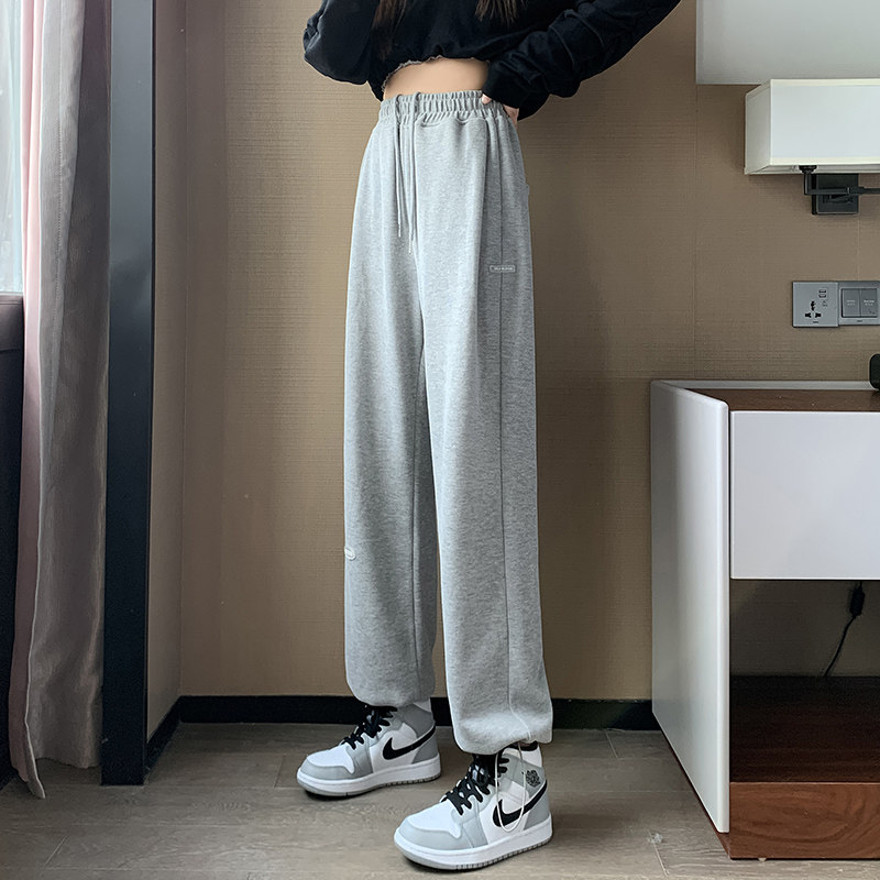 韩国灰色运动裤女春秋新款小个子宽松束脚直筒阔腿夏薄款休闲厚棉