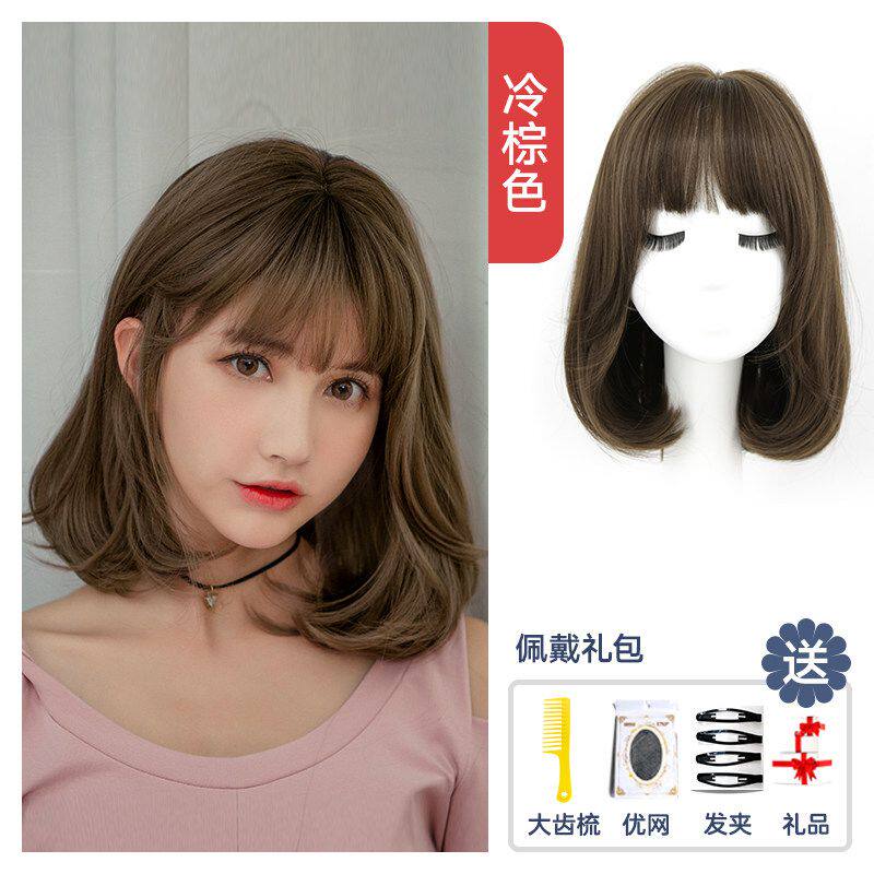 齐肩假发女短发微卷中长梨花烫短卷发圆脸自然气质锁骨发型全头套