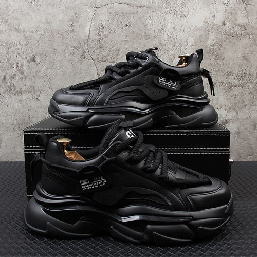 厚底鞋子男款2024新款男鞋休闲运动鞋男透气跑步鞋真皮增高老爹鞋