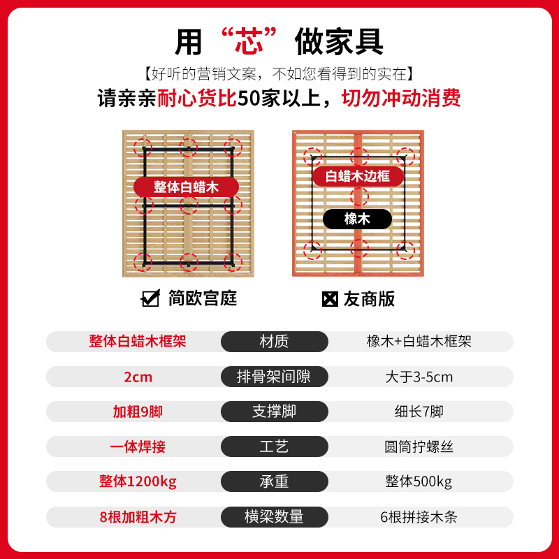 日式无床头悬空床现代简约白w蜡木全实木悬浮床架无靠背北欧实木