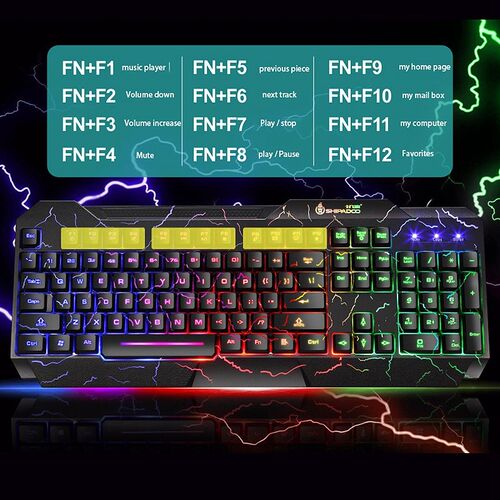 Shipadoo K620 Wired Keyboard, Colorful Crack Backlit Gaming
