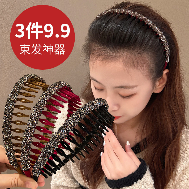 亚克力植绒水钻头箍洗脸发箍女2023年新款带齿碎发整理压发卡头饰