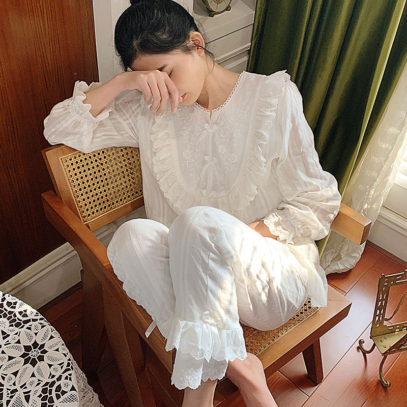 仙女睡衣女秋蕾丝长袖韩版甜美可爱公主风宫廷家居服套装女夏
