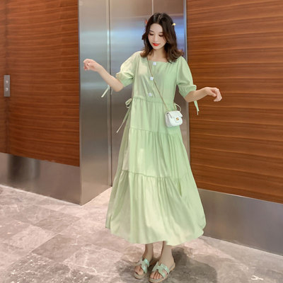 孕妇夏装连衣裙长款过o膝雪纺夏季孕妇长裙到脚踝显瘦宽松孕妇裙