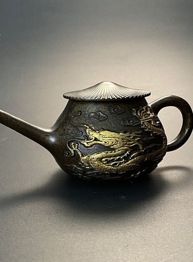 仿古纯铜斗笠盖龙凤手提茶壶水壶酒壶家居茶台办公桌客厅铜器摆件