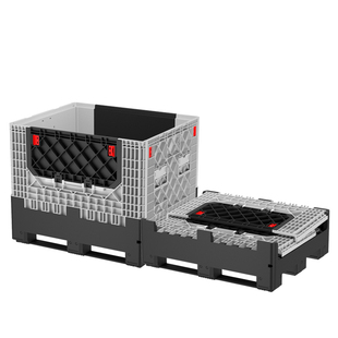 塑料摺叠卡板箱水果网格式物流箱加厚立体库封闭式可开四门集运箱