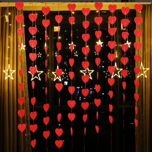 现货5pcsc Red Heart Banner Garland DIY Love Room Layout Curt