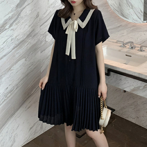大码女装夏季复古胖mm中长款洋气遮肚子显瘦藏肉雪纺连衣裙200斤