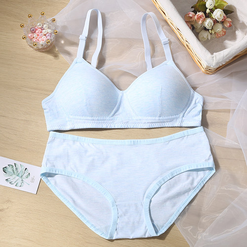 纯棉薄款无钢圈学生文胸套装 初高中少女小胸聚拢内衣吸汗透气