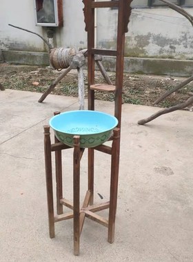 民俗老物件老洗脸盆架老脸盆x架子民间老旧货婚庆喜事用具怀旧收