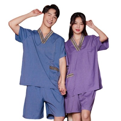 新款男大码苎麻汗蒸服情侣套y装女冬款居家洗浴中心浴服桑拿服