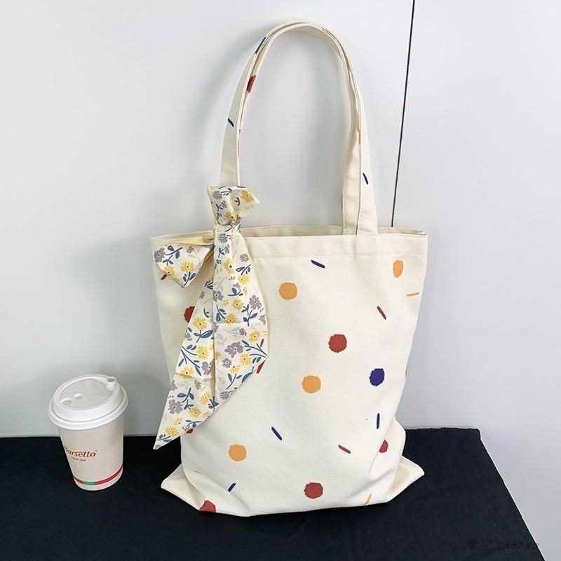 彩色点送飘带甜美仙女帆布包女拉链夏季新款休闲通勤双面手提新款,箱包皮具/热销女包/男包,时尚帆布包,淘宝优惠券,粉丝福利购,淘宝优惠卷