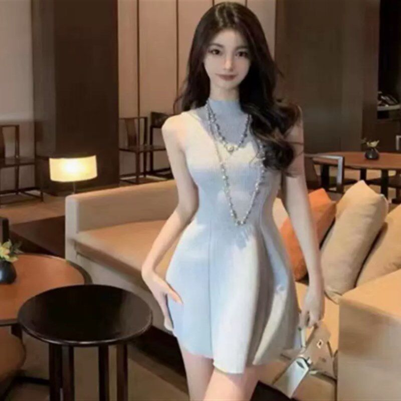 甜美温柔纯欲g风无袖背心裙小个子洋气收腰a字针织连衣裙夏季新款