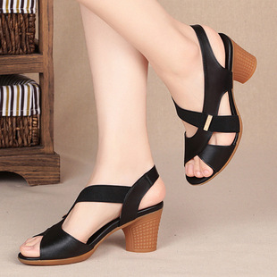 Summer Heel Round Mid Platform Back 速发Women Strap Sandals