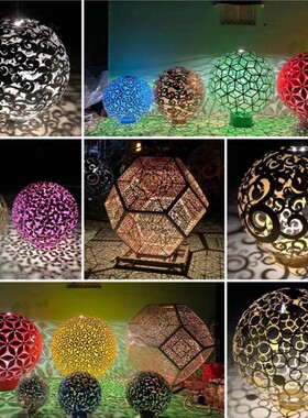 不锈钢发光镂空圆k球花球雕塑装饰灯摆件户外草坪夜景景观酒店装