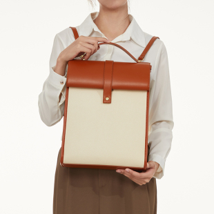 设计感小众女士上班通勤电脑双肩揹包2023新款高级皮质旅行女书包