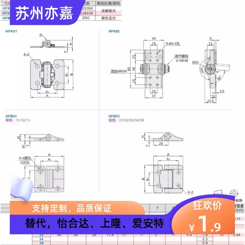 HFM31-11/12/13/31/32/33/34/38平型扭矩碟形铰链阻尼铰链内装型