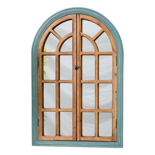 复古实木拱形蓝木色对开假窗壁挂家居软装相片墙饰花园装饰假窗镜