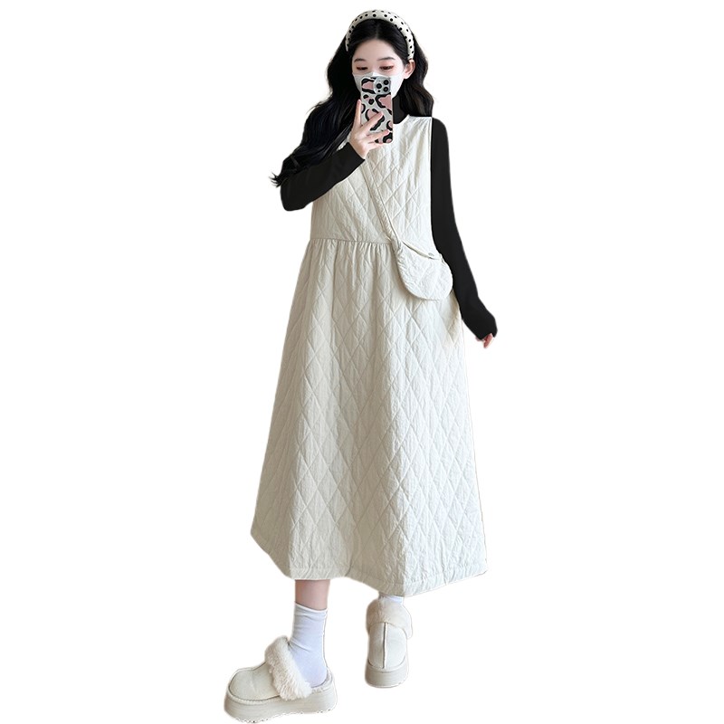 孕妇秋冬装韩版中长款棉服背心裙打底毛衣时尚宽松两件套潮送包包