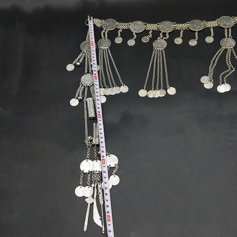 少数民族苗侗寨民族风复古手工苗银长款项链毛衣链多用途针筒腰链