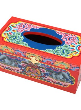 藏式彩绘八吉祥实木家用民族风抽纸盒藏族装饰桌面纸巾盒客厅收纳