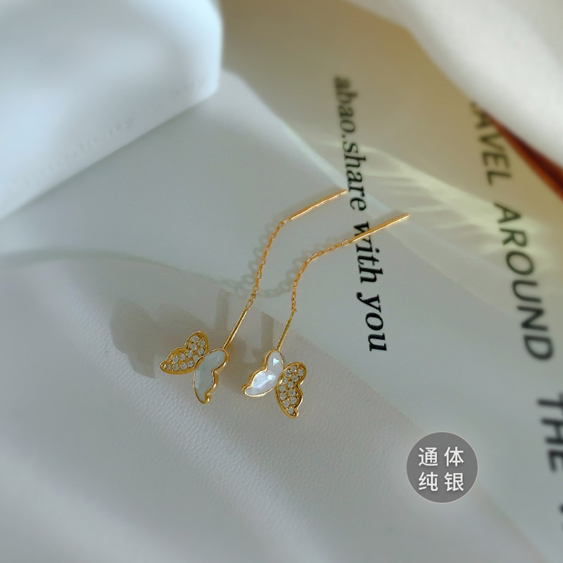 现货蝴蝶耳链纯银耳钉o女2023新款洋派小众设计感轻奢流苏耳环气