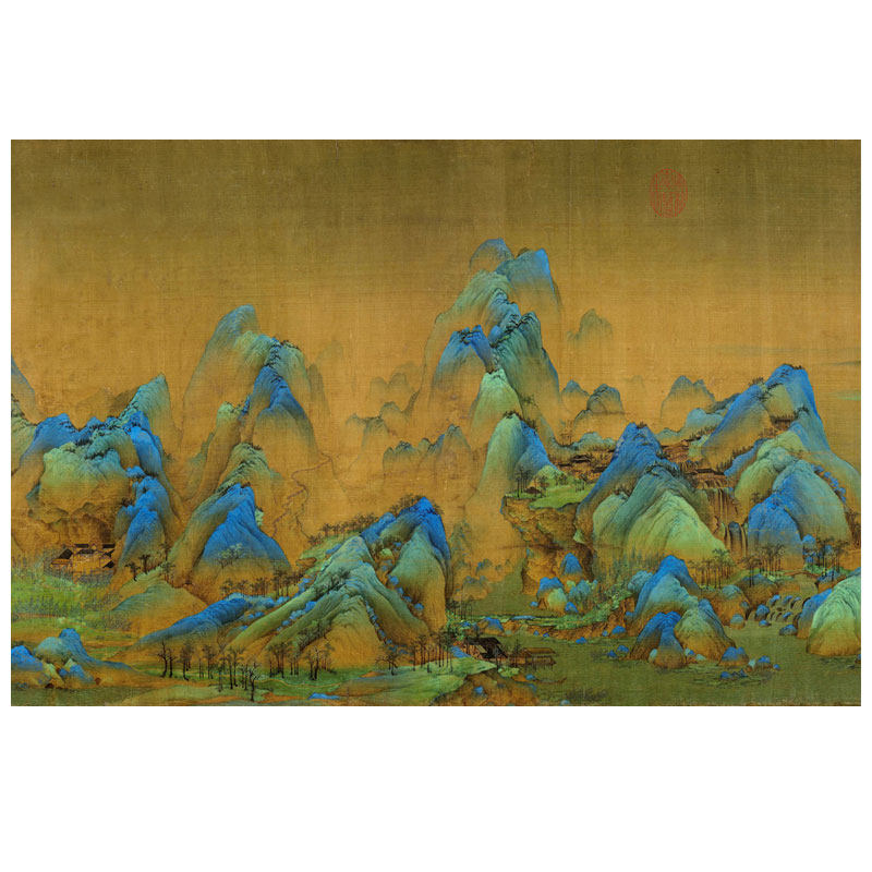 厂家宋王希孟千里江山图背景墙新中式玄关古画卷轴中堂仿古画书房