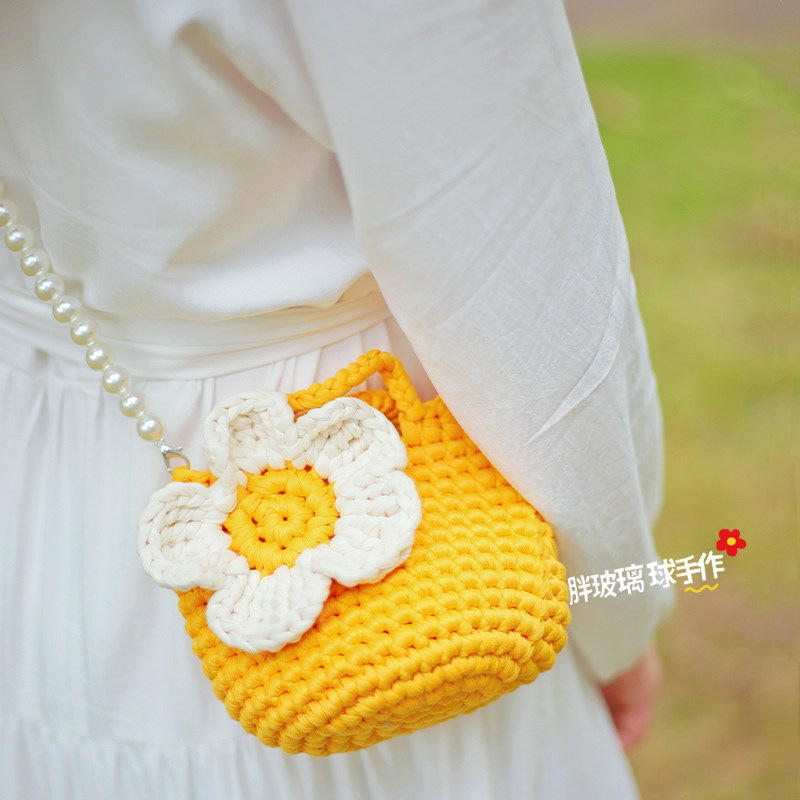 布条线花朵小包包女夏季手工制作编织针织钩织钩针diy自制材料包
