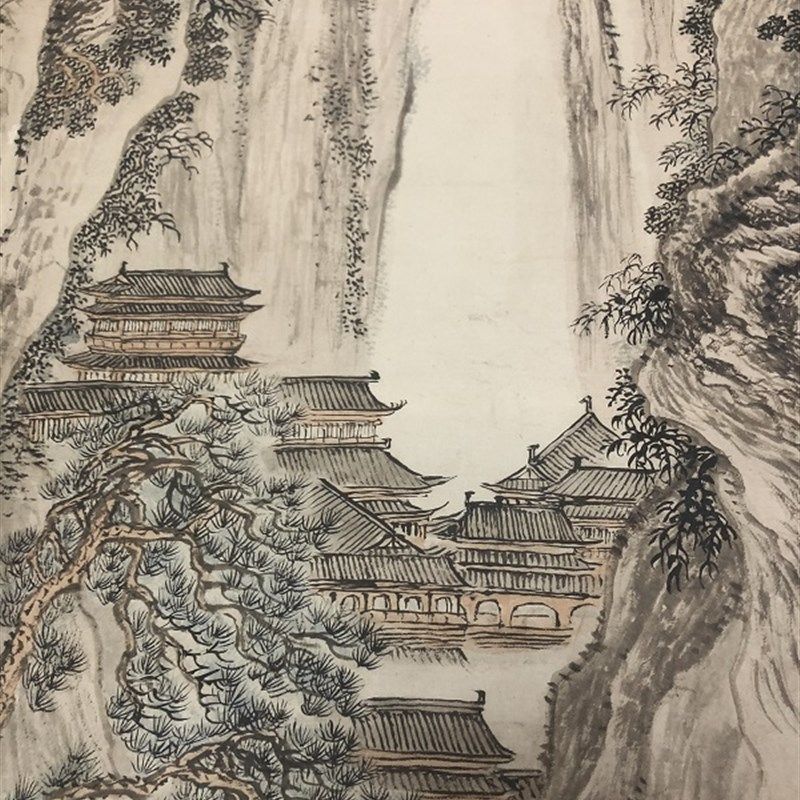 清 王翚 仙山楼阁图 四王工笔写意建筑山水画微喷装饰画学习画稿